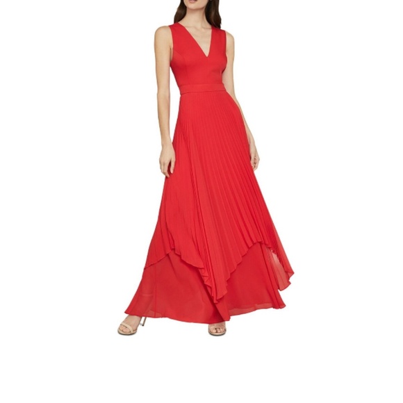 BCBG MAXAZRIA Womens Red Zippered Cut Out Handkerchief Pleated Overlay Sleeveles - Picture 4 of 6